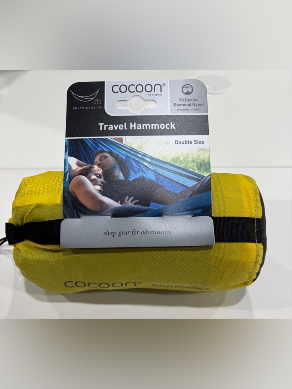 COCOON Travel Double Hammock Yellow Blue Integrated Stuff Sack Durable NWT
